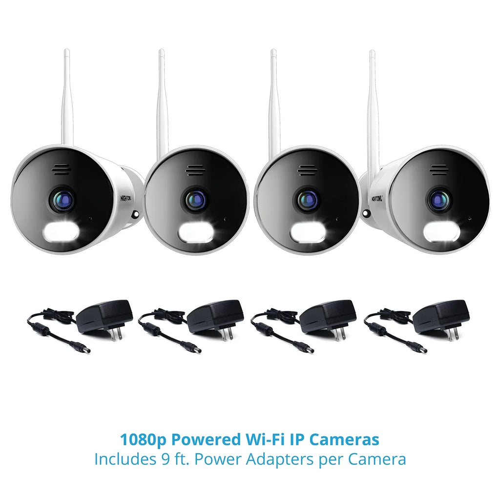 Night Owl 10 Channel 4K Wi-Fi NVR with 1TB Hard Drive and 4 Wi-Fi IP 1080p HD Spotlight Cameras