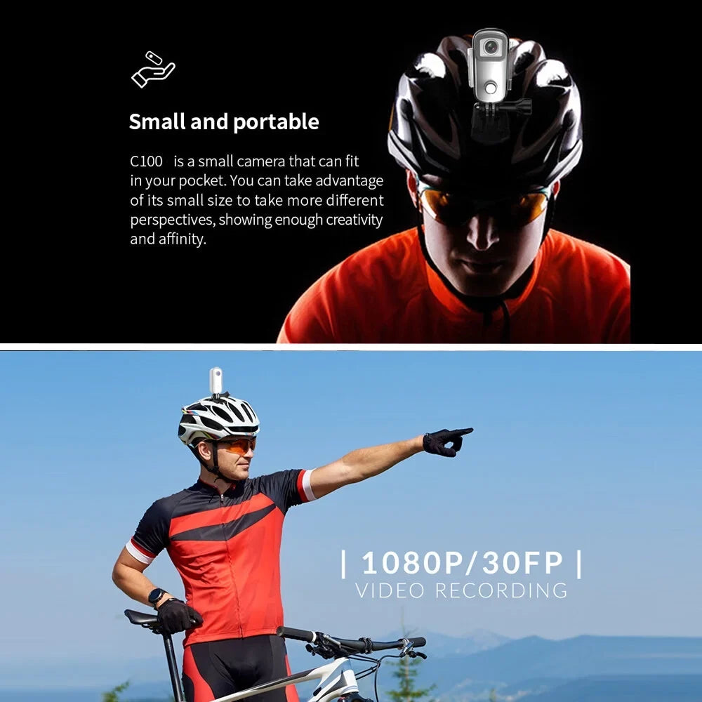 SJCAM C100 Mini Action Camera 1080P/30fps Digital Video Camera 30M Fluid Magnetic Body Built-in Battery WiFi Connection APP Sharing with Fluid Case Back Clip Lanyard