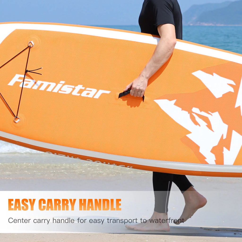 Famistar 10' Inflatable Stand Up Paddle Board (6"Thick) with SUP/ 3 Pins | Wide Stance, Bottom Fin for Paddling, Surf Control, Non-Slip Deck |Youth & Adult Standing Boat-Orange