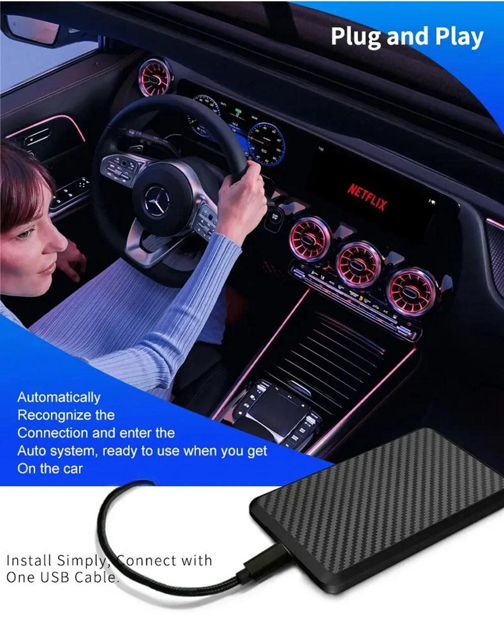 Masslatie Wired to Wireless CarPlay AI Box Android 11 System Mini Dongle Wifi Netflix Youtube Fit for Audi/Toyota/VW/Golf/Mercedes/Subaru