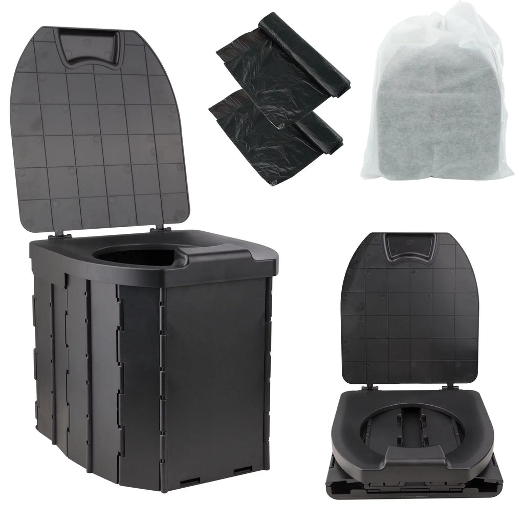 JELLAS Portable Toilet for Camping, Camping Toilet Collapsible Car Travel Toilet Portable Potty with Travel Bag and 10 Pcs Garbage Bag