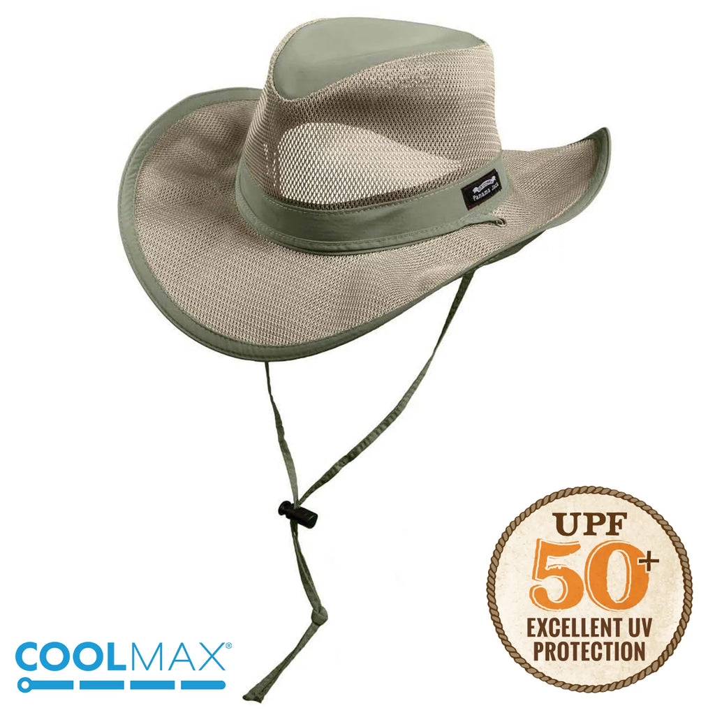 Panama Jack Mesh Crown Safari Sun Hat, 3" Brim, Adjustable Chin Cord, UPF (SPF) 50+ Sun Protection (Fossil, Large)