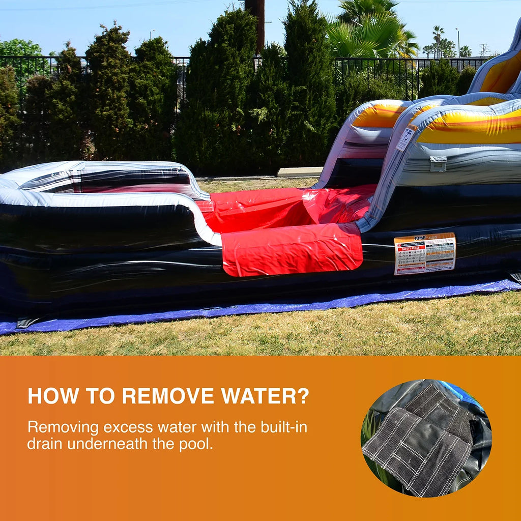 JumpOrange Commercial Grade Fluid Slide Inflatable with Splash Pool for Kids and Adults (with Blower), Flame Theme
