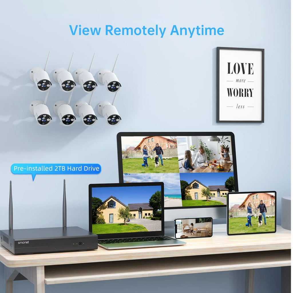 3MP Wireless Security Camera Systems No Hard Drive, SMONET 4PCS 8 Channel WiFi Surveillance NVR Kits, Indoor Outdoor CCTV Cameras,P2P CCTV Camera System,Night Vision,AI Human Detection with Audio