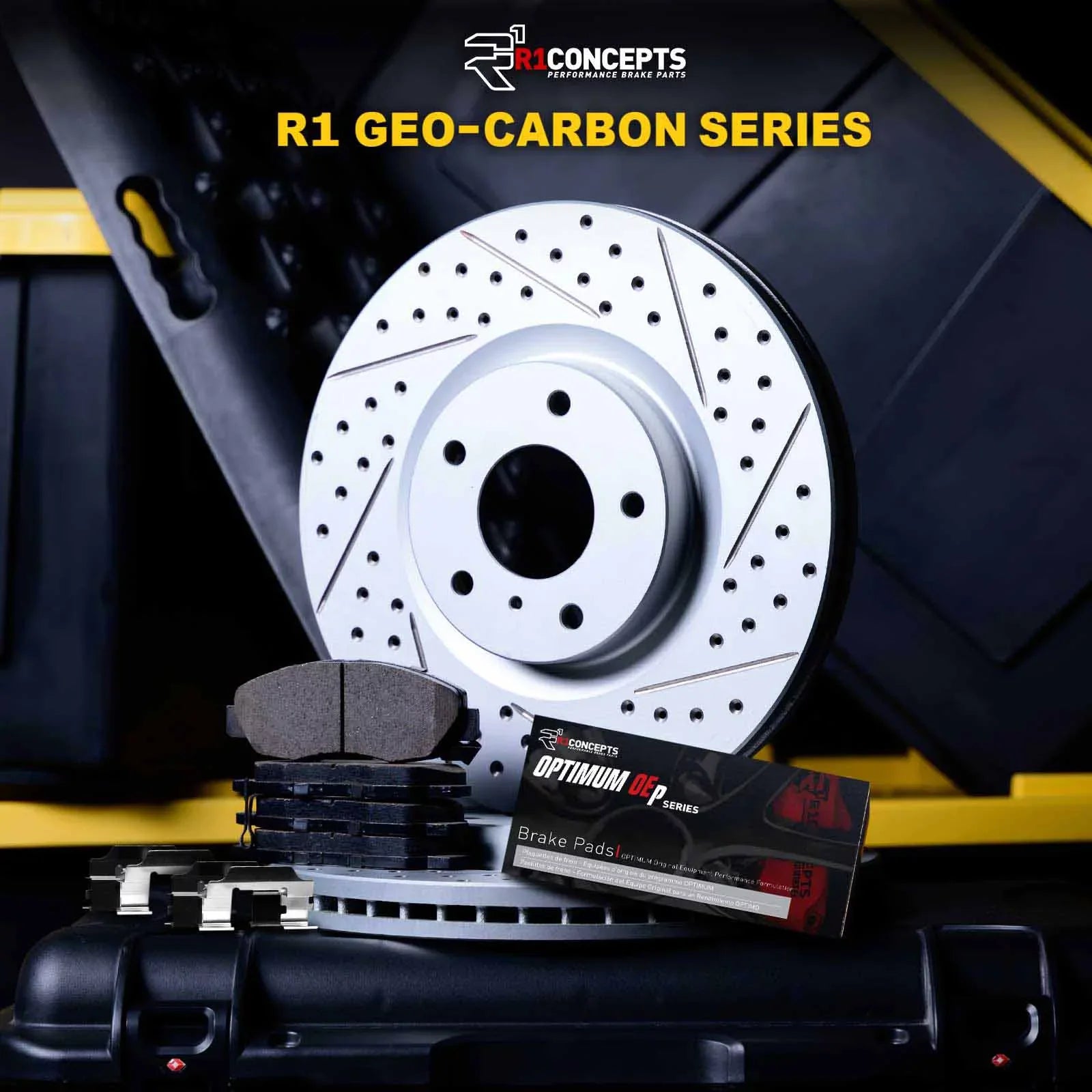 R1 Concepts Front Brakes and Rotors Kit |Front Brake Pads| Brake Rotors and Pads| Optimum OEp Brake Pads and Rotors |Hardware Kit WBUH1-67031