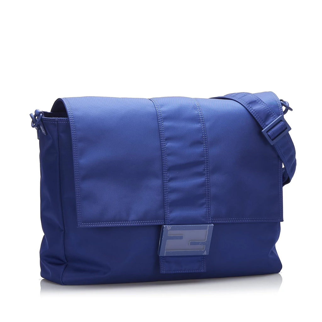 Pre-Owned Authenticated Fendi FF Lock Crossbody Nylon Fabric Blue Crossbody Bag Unisex (Good)