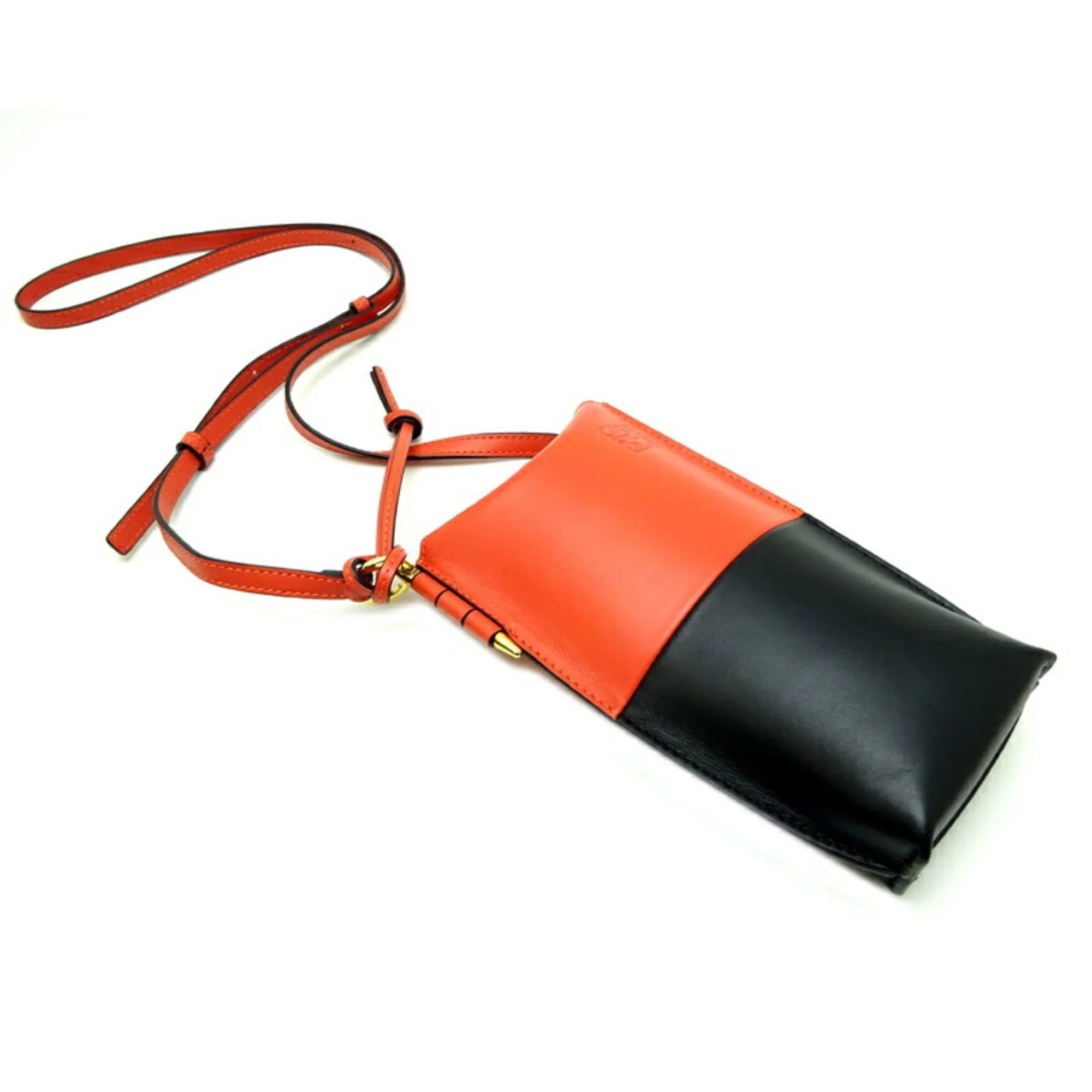 Pre-Owned Loewe Gate Pocket Women's Shoulder Bag 113.54IZ42 Leather Orange x Black (Good)