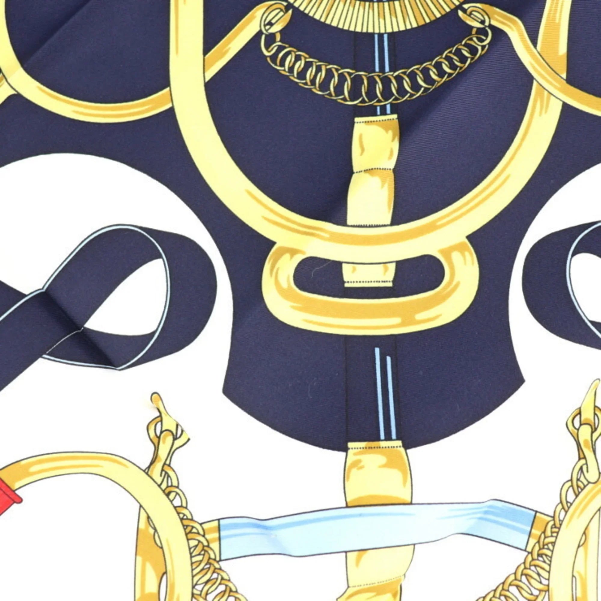 Pre-Owned HERMES Eperon d’or Golden Spurs Carre90 Scarf Silk Blue Multicolor (Like New)