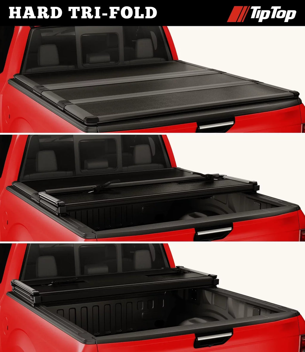 TIPTOP Tri-Fold Hard Tonneau Cover Truck Bed FRP On Top For 2005-2015 Tacoma 5ft Bed (60.3") | TPM3 |For Models With or Without The Deck Rail System|