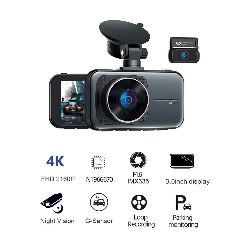 ONEMAYSHIP 3 Channel Dual Dash Cam Front Rear 4K/2.5K+1080P 3.16" Full HD Night Vision Wide Angle WDR 24H Parking Mode Support 256GB Max