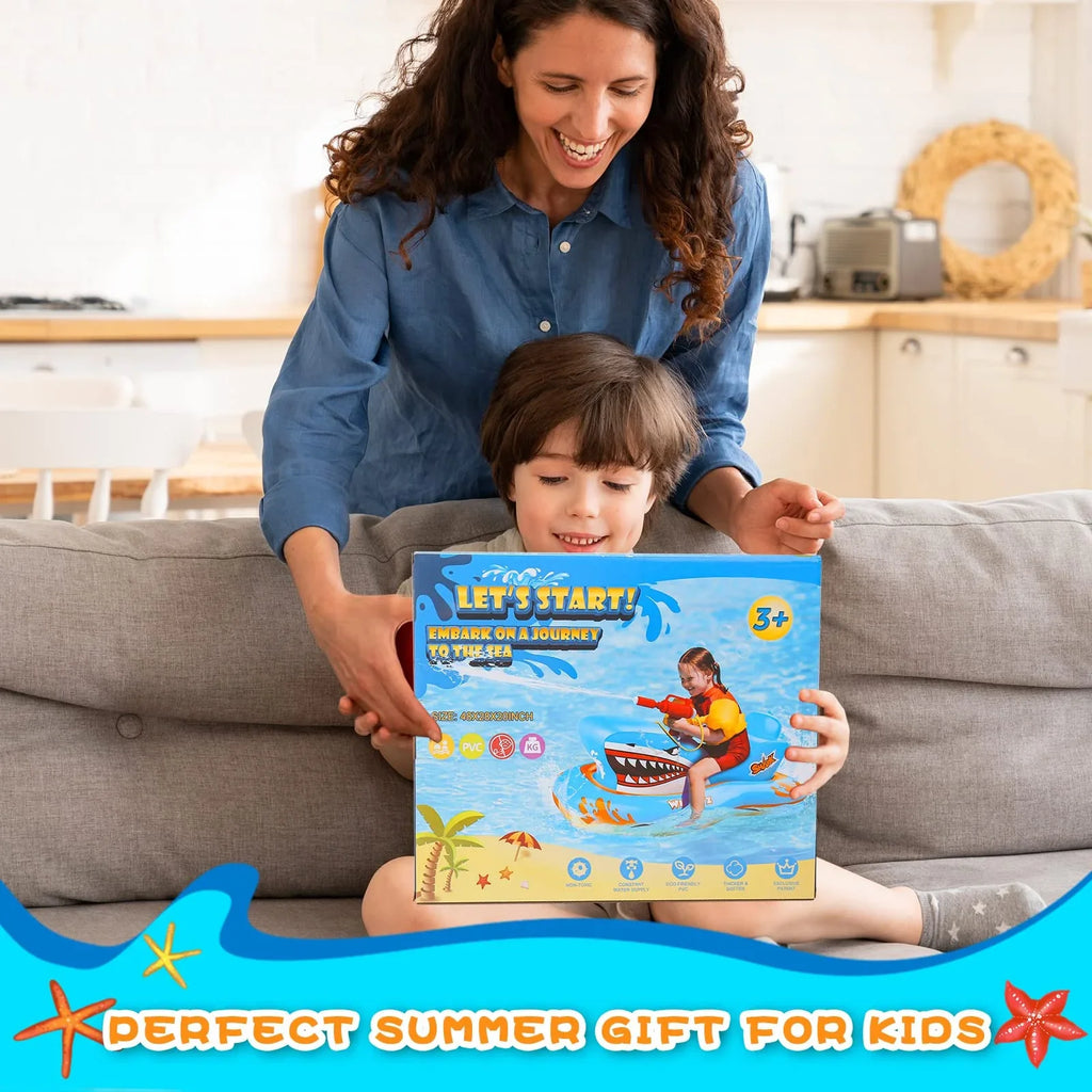 Pool Floats for Kids,Shark Ride-on Pool Toys with Fluid for Kid Pool Game Boys Girls Age 3-12