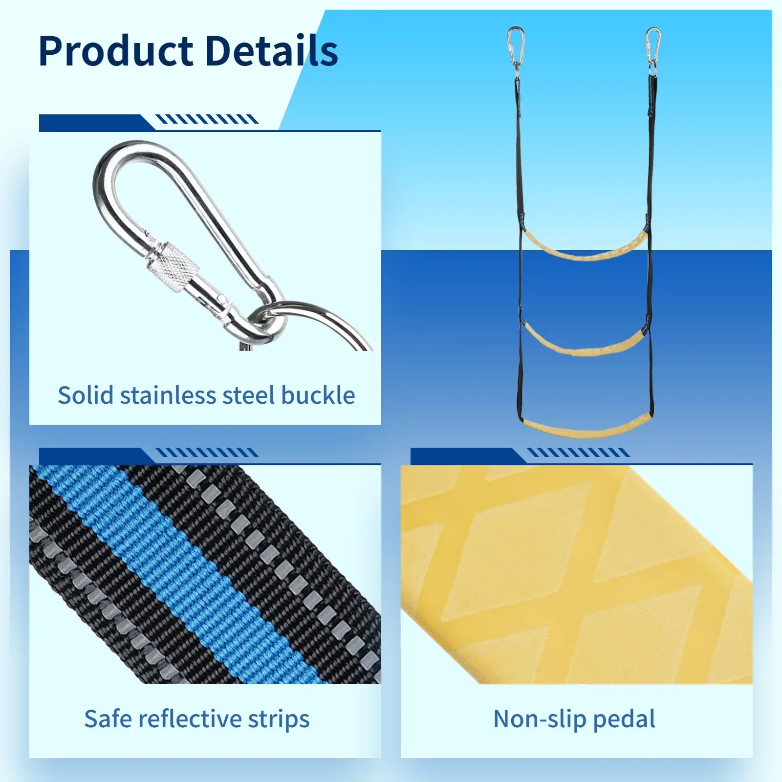 Marine Boat Rope Ladder, 3-Step Portable Rope Boarding Ladder, Folding Climbing Ladder for Inflatable Boat, Sailboat, Kayak, Canoeing, Motorboat