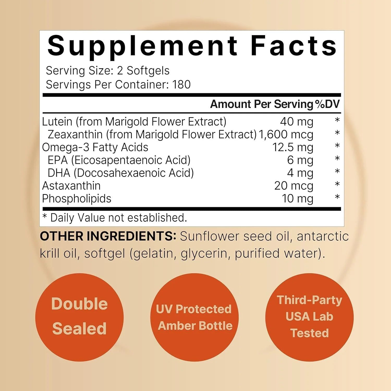Lutein 40 mg with Zeaxanthin 360 Softgels Astaxanthin/Phosphalipids/Omega-3/Krill
