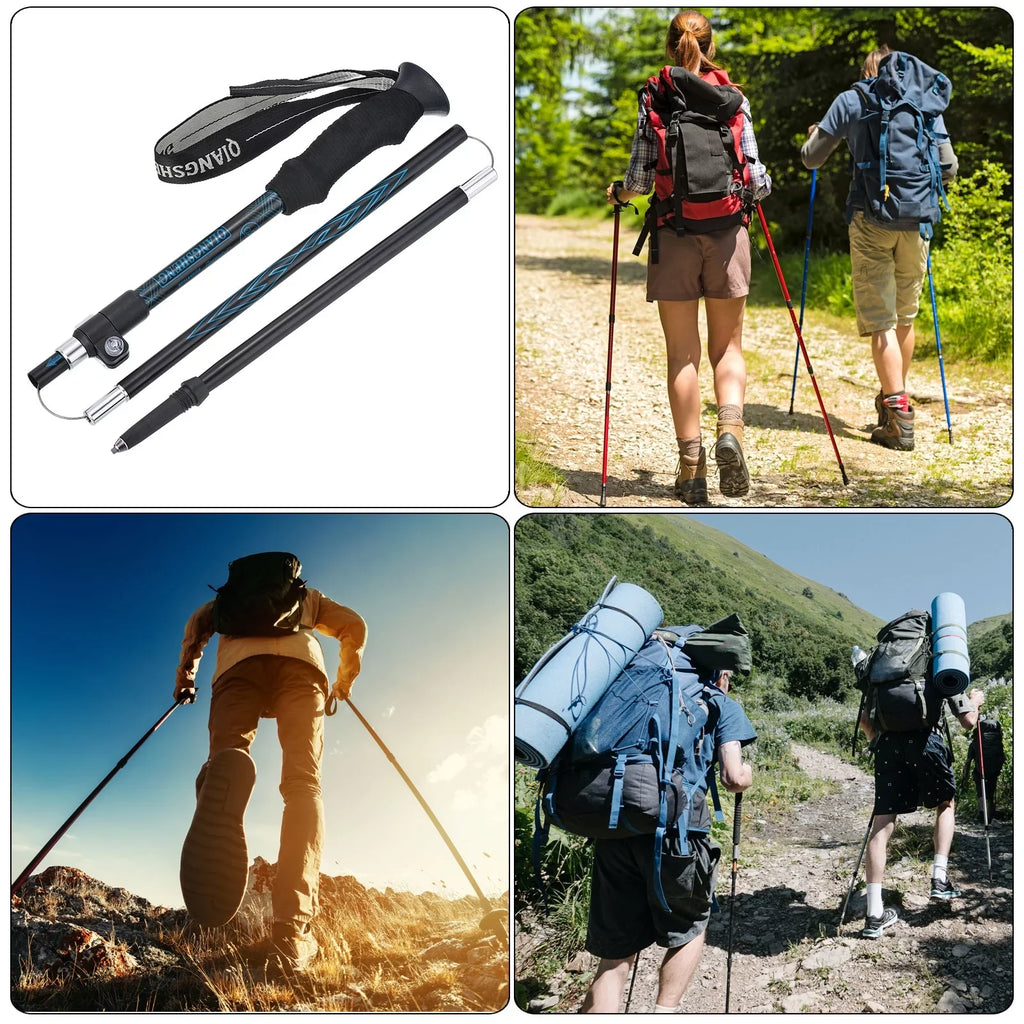 Uxcell Trekking Poles, Collapsible Hiking Pole 53 Inch Telescopic Blue 2Pack