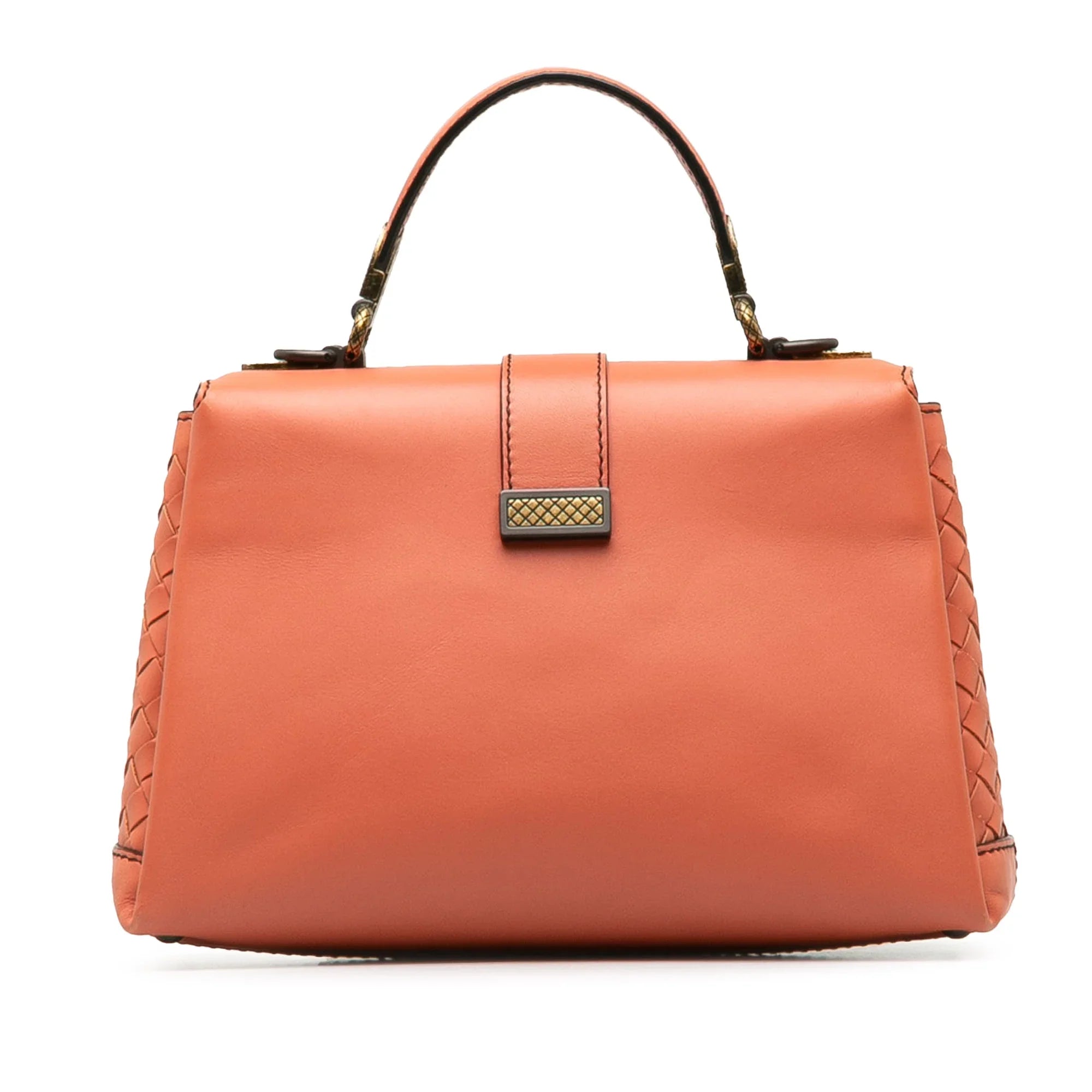 Pre-Owned Authenticated Bottega Veneta Intrecciato Piazza Satchel Calf Leather Pink Unisex (Good)