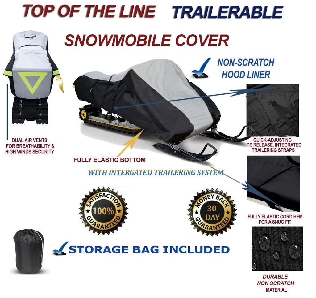 600D Snowmobile Travel and Storage Cover Compatible for 2014-2015 Model Year Ski Doo Bombardier GSX LE ACE 900 Sleds. Slush and Mud Protection