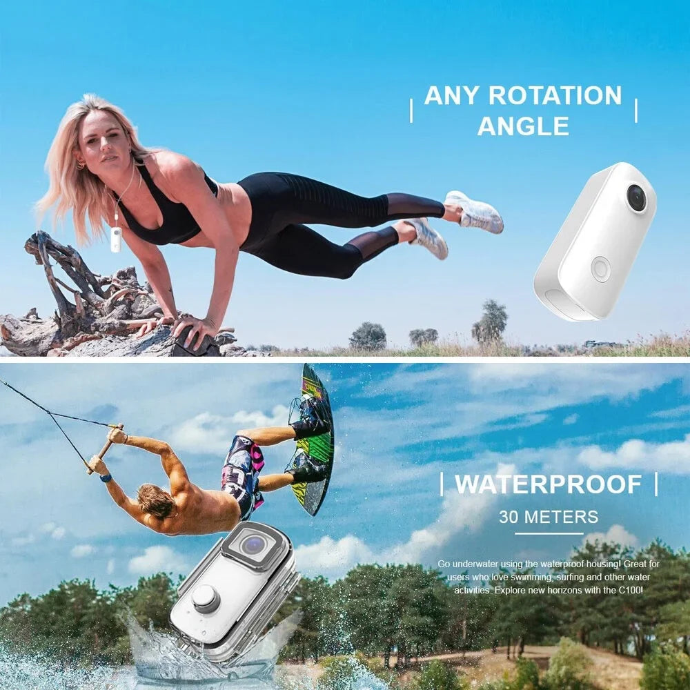 SJCAM C100 Mini Action Camera 1080P/30fps Digital Video Camera 30M Fluid Magnetic Body Built-in Battery WiFi Connection APP Sharing with Fluid Case Back Clip Lanyard