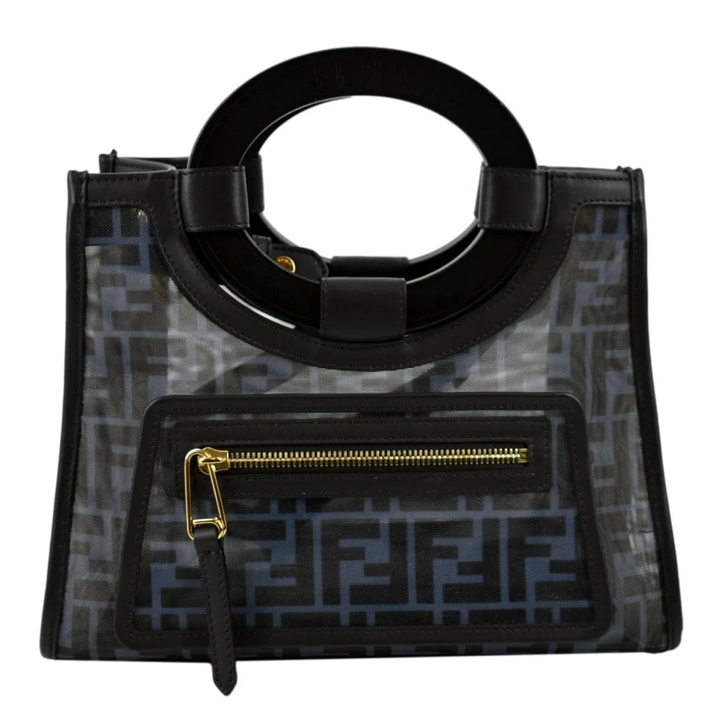Pre-owned FENDI Runaway Shopper Small TPU FF Leather Tote Bag Black