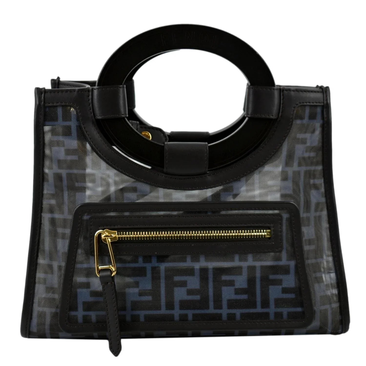 Pre-owned FENDI Runaway Shopper Small TPU FF Leather Tote Bag Black