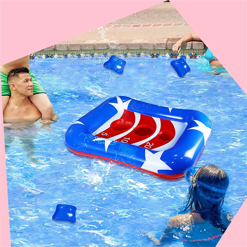 Inflatable Pool Cornhole Set Toss Games, American Flag Ring Toss Pool Toys Outdoor Game