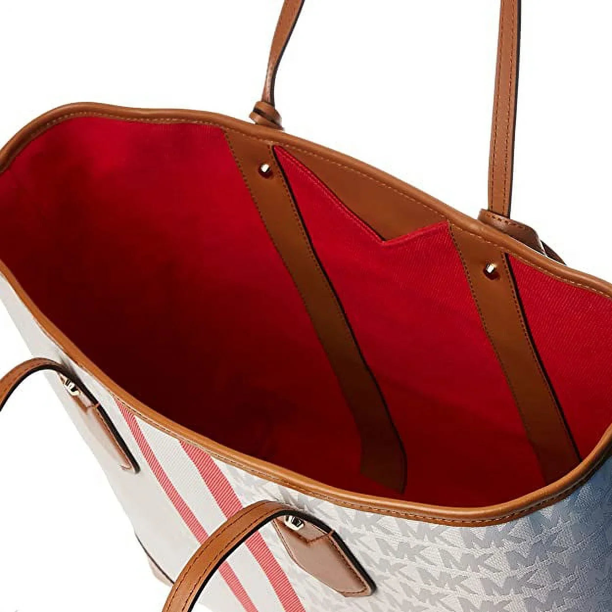 Michael Kors Eva Large Stripe Tote Vanilla Signature Coated Canvas