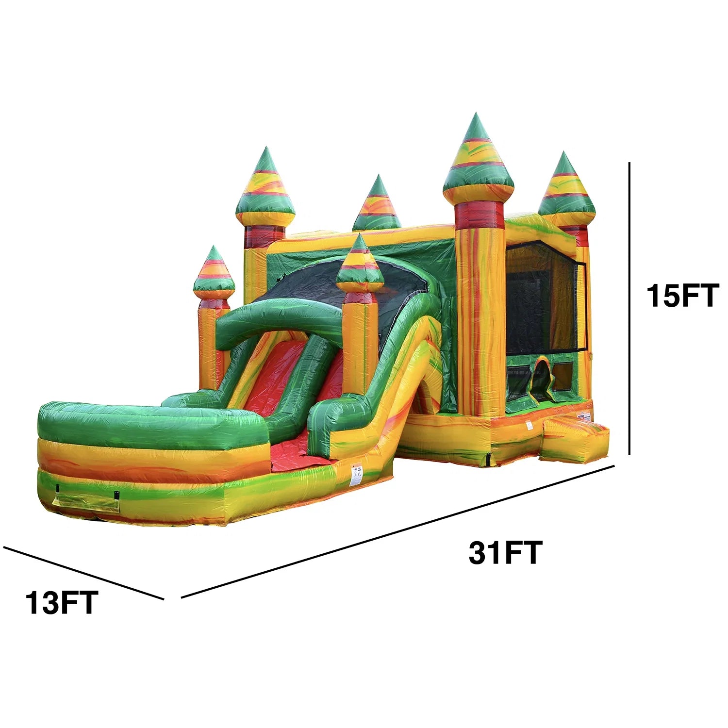 JumpOrange Commercial Grade Bounce House Fluid Slide with Pool for Kids and Adults (with Blower), Fiesta Theme