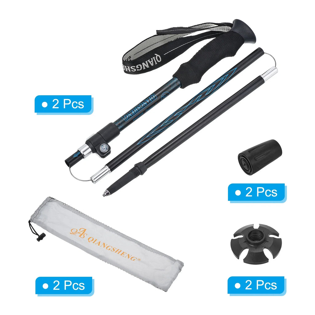 Uxcell Trekking Poles, Collapsible Hiking Pole 53 Inch Telescopic Blue 2Pack