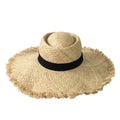 Blue Island Frayed Edge Wide Brim Straw Panama Hat, Natural