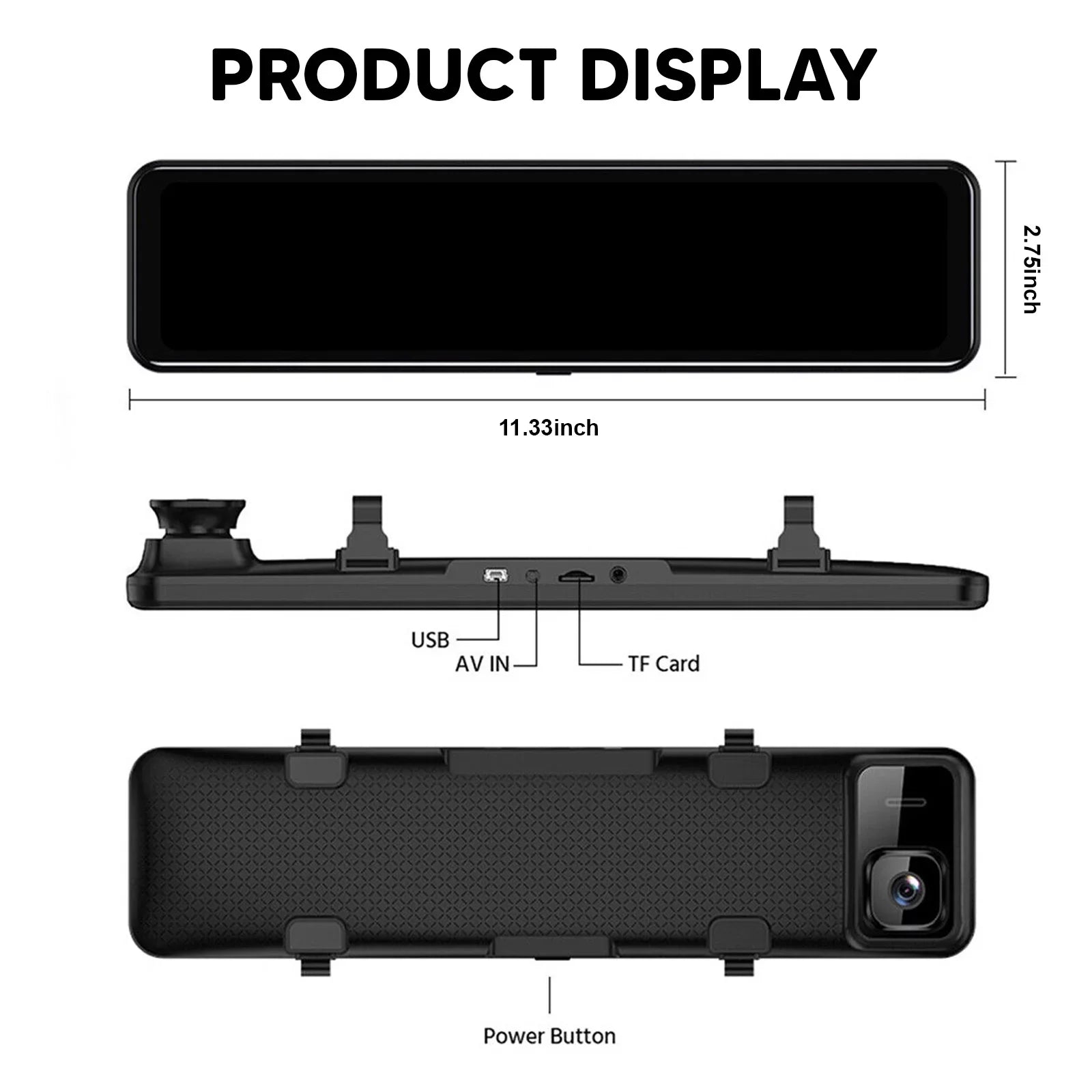 Car Rear View Mirror Camera Dual Dash Cam DVR Video Recorder Driving Recorder with Night Vision Panoramic Rearview Mirror with 4K 12" Full Touch Monitor