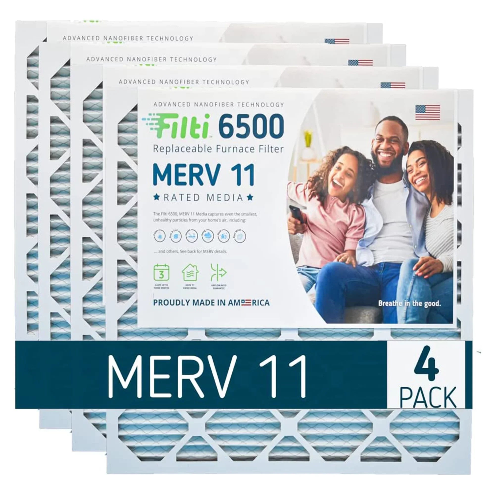 Filti 6500 Pleated Home HVAC Furnace 20x25x1 MERV 11 Air Filter (4 Pack)