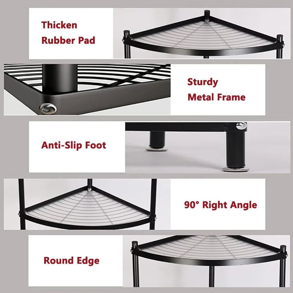 tonchean 6-Tier Carbon Steel Kitchen Corner Shelf Rack Free Standing Pot Rack Storage Organizer