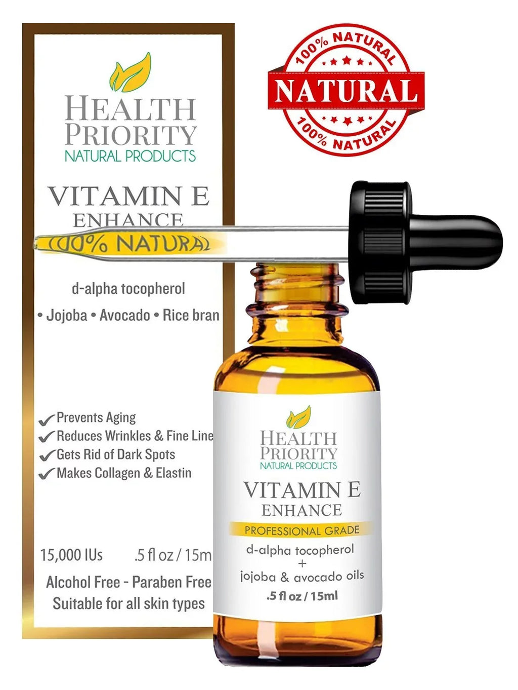 Organic Vitamin E Oil - Small Batch, Handmade in the USA - Unscented, 0.5 oz