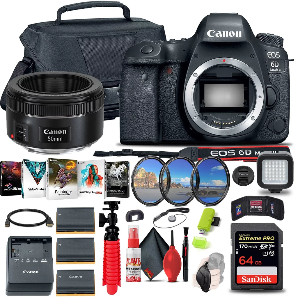 EOS 6D Mark II DSLR Camera (1897C002) + EF 50mm Lens + More
