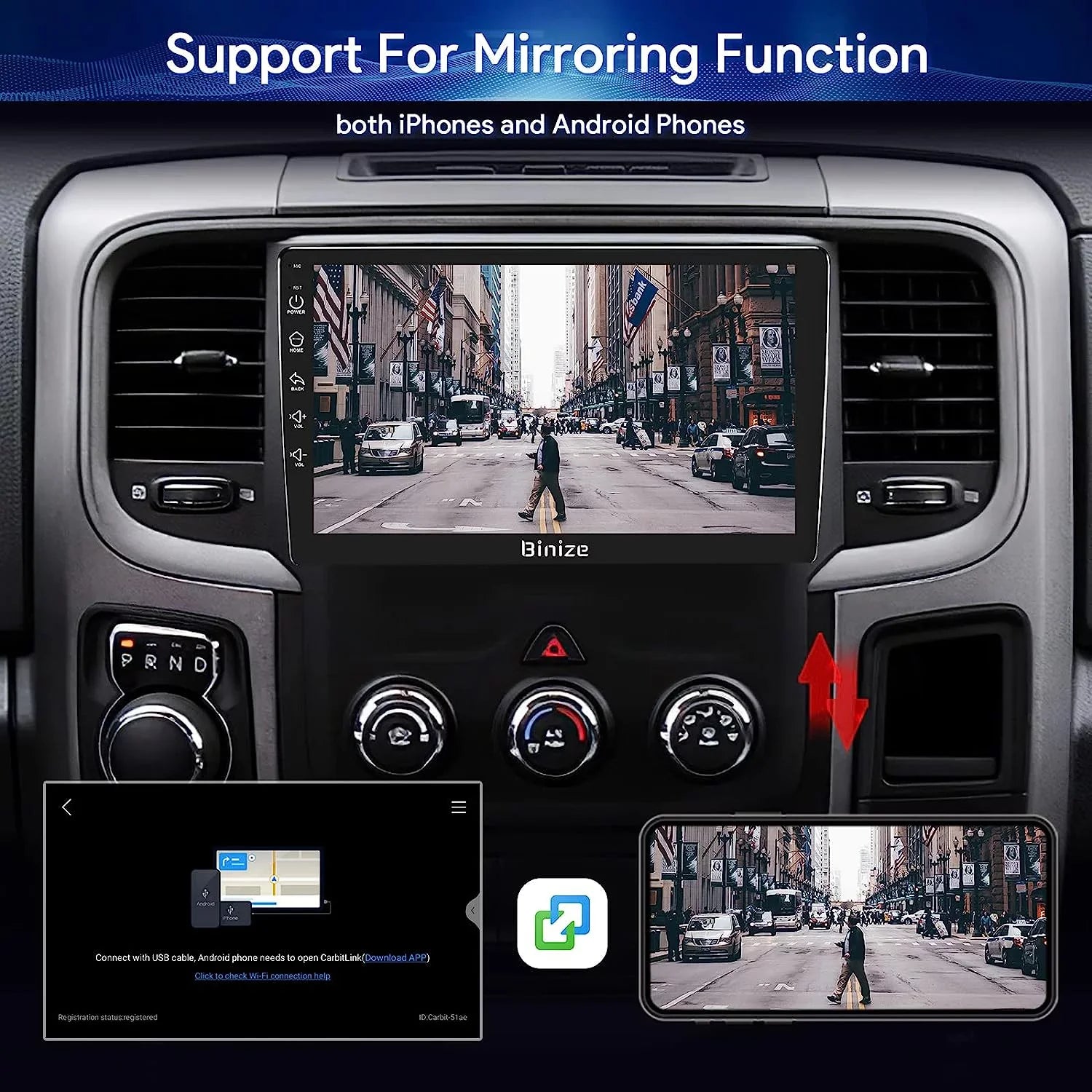 Binize Android 12 Double Din Car Stereo for Dodge Ram 1500 2500 3500 Radio 2013-2018, 9" in-Dash Navigation GPS Unit with Wireless CarPlay/Android Auto/AM/FM/Backup Camera/DSP/SWC/BT/WiFi/2+32GB