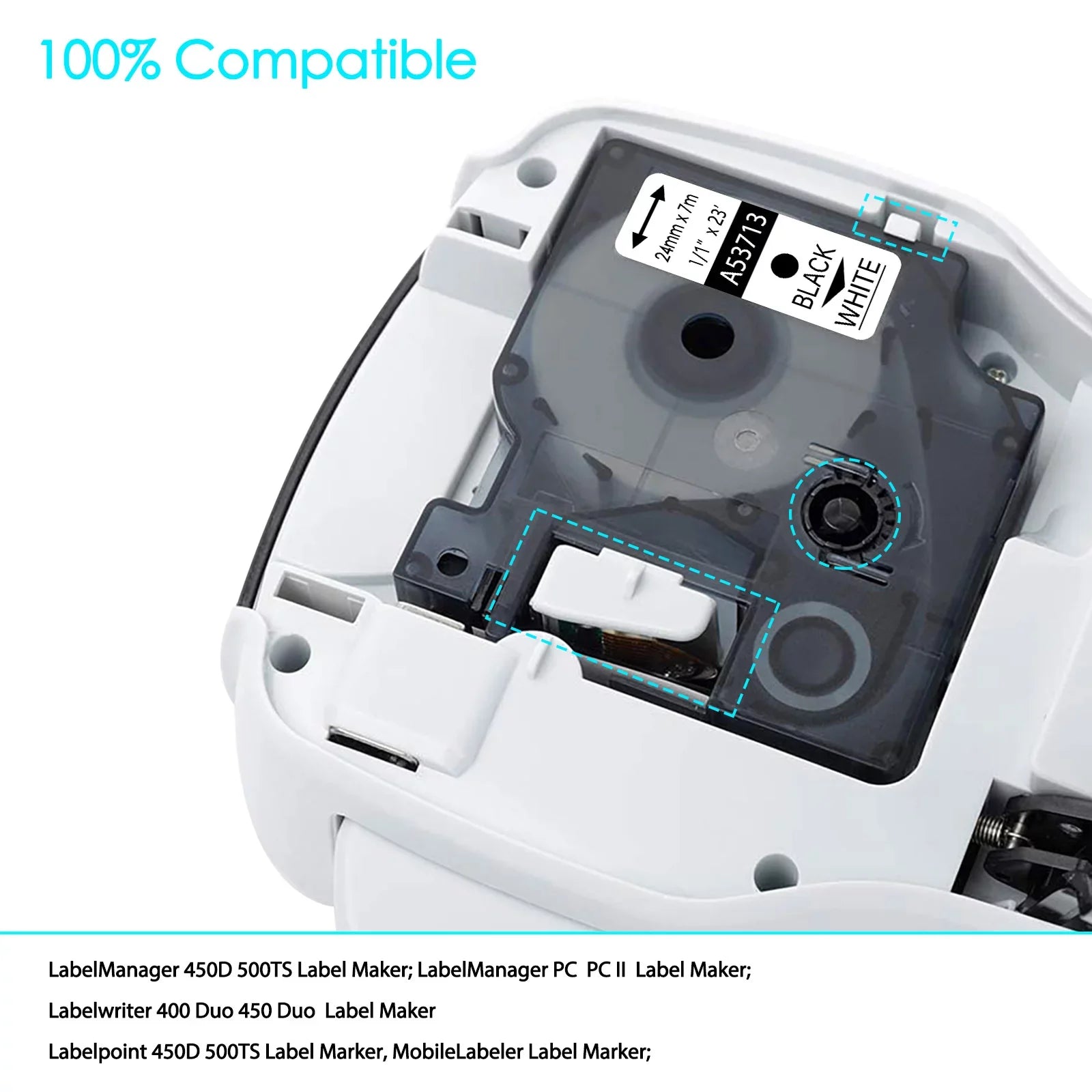 GREENCYCLE 10PK Compatible for DYMO D1 Label Tape 53713 S0720930 24mm 7m Black on White for LabelManager 450 450D Label Maker