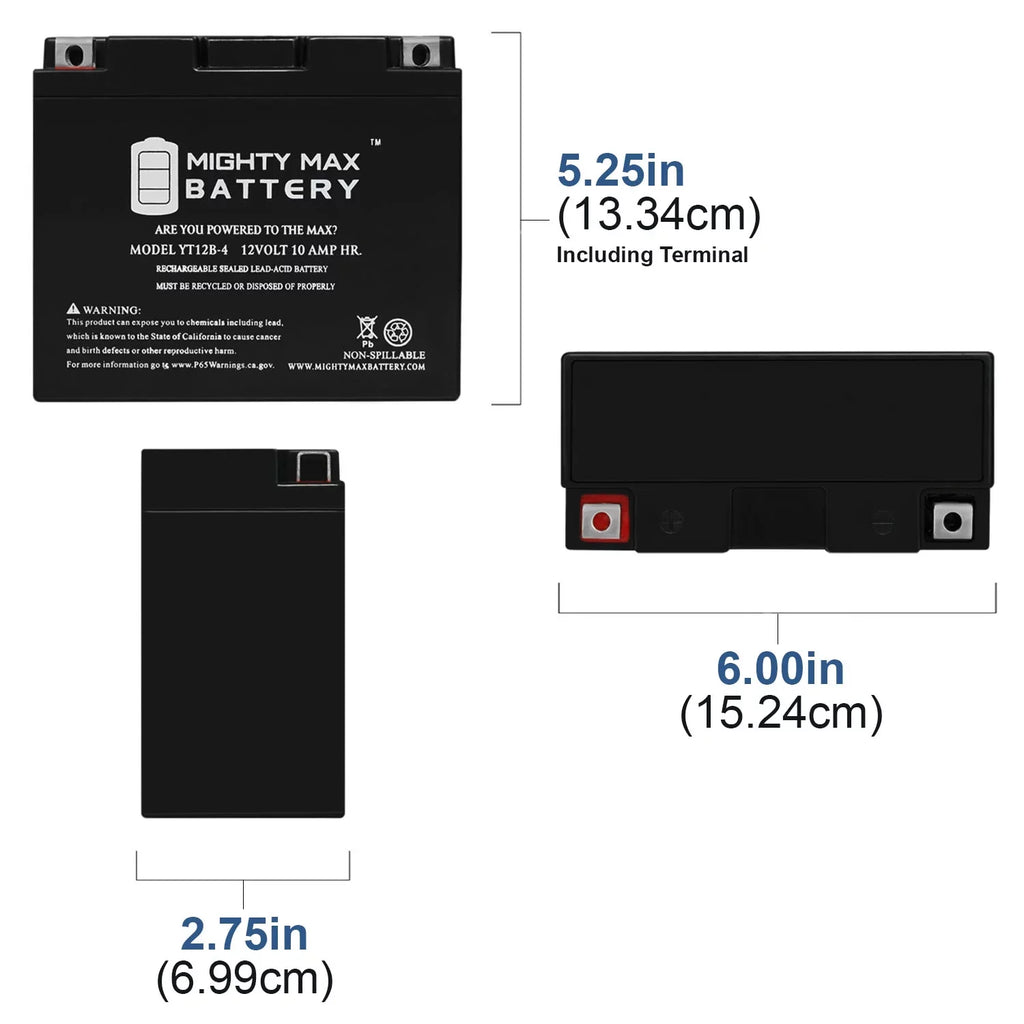 YT12B-4 12V 10Ah SLA Battery Replaces High Functionality AGM Motorcycle